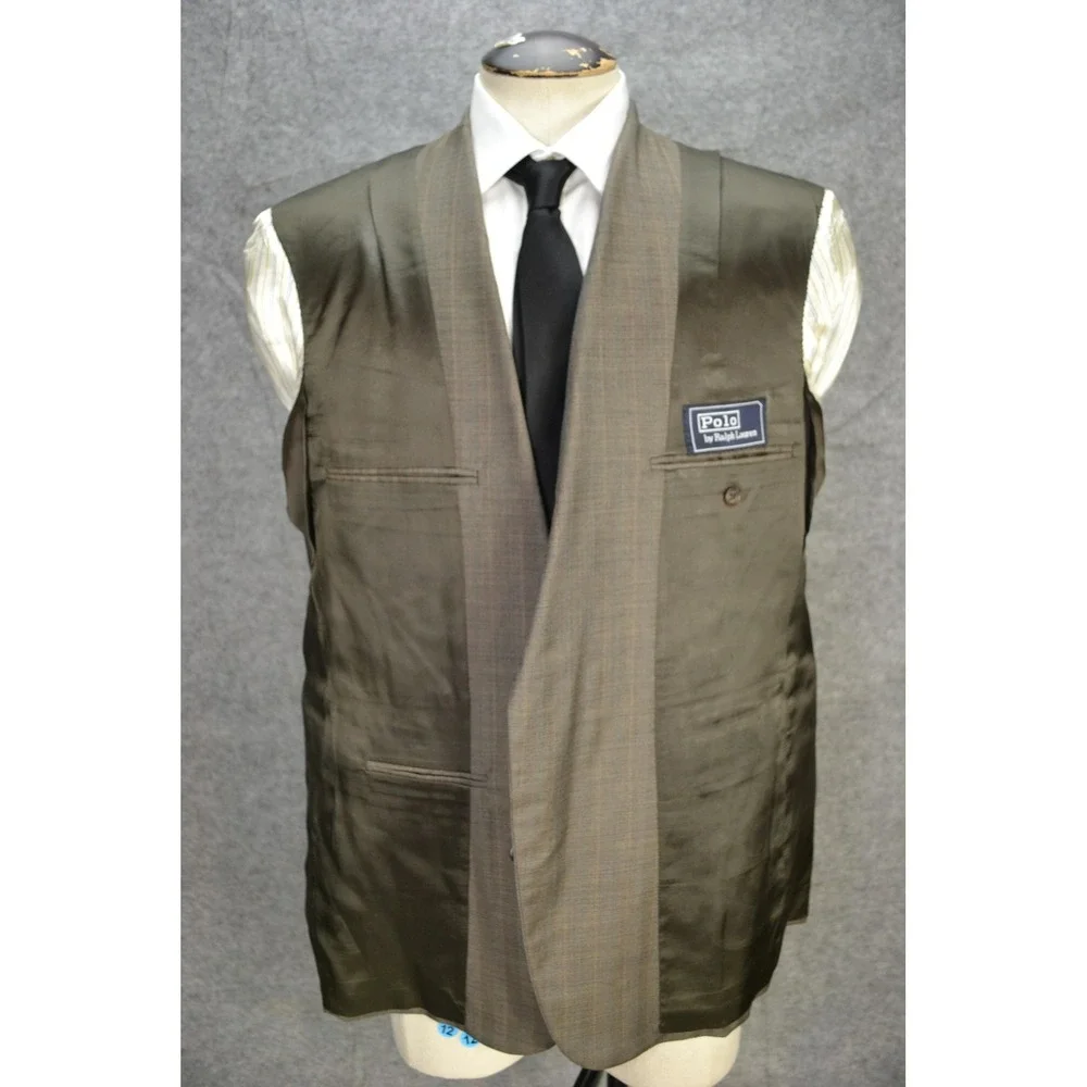 VTG Polo Ralph Lauren Blazer Men 46 Brown Plaid Strip Wool Sport Coat Jacket USA